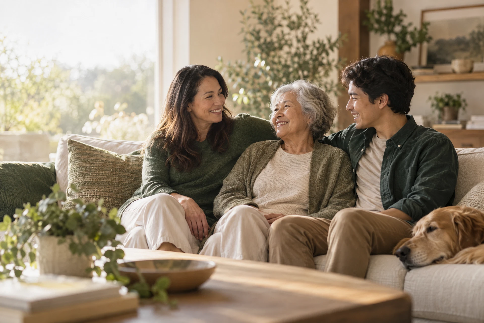 A multigenerational family sharing a warm moment together at home